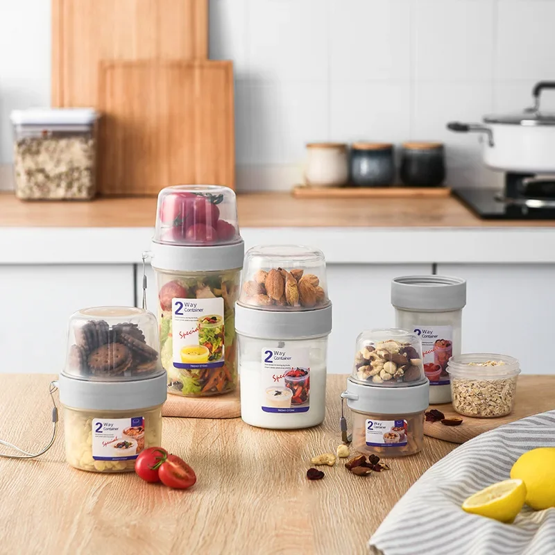 Food Storage Jars Plastic - Breakfast Oatmeal Cereal Nut Yogurt Salad