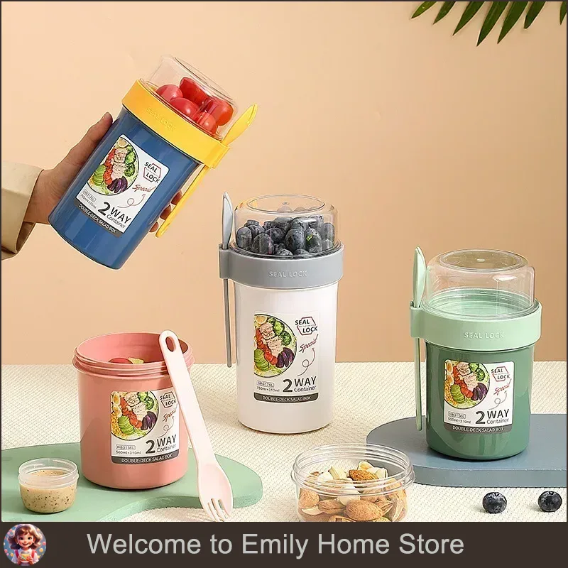 Food Storage Jars Plastic - Bento Lunch Box Salad Oatmeal Breakfast
