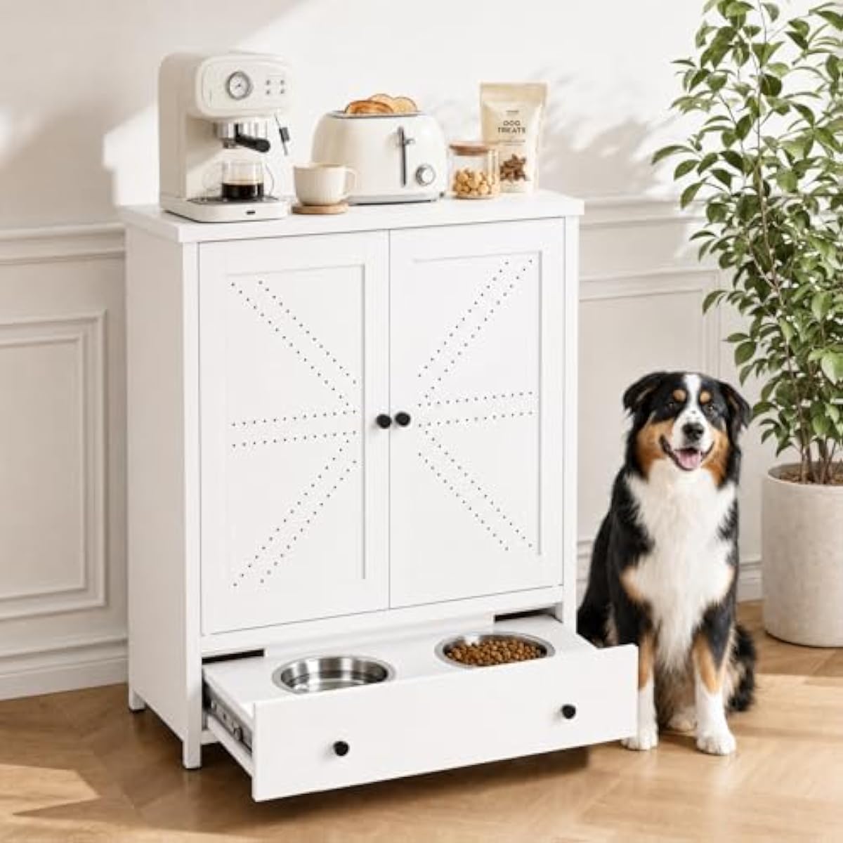 Food Storage Cabinet - Metal Pet Feeding Station with Pull-Out