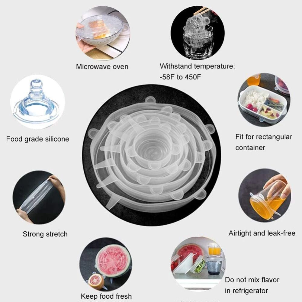 6PCS Useful Reusable Fresh-kee - đánh giá và giá Silicone Stretch Lid