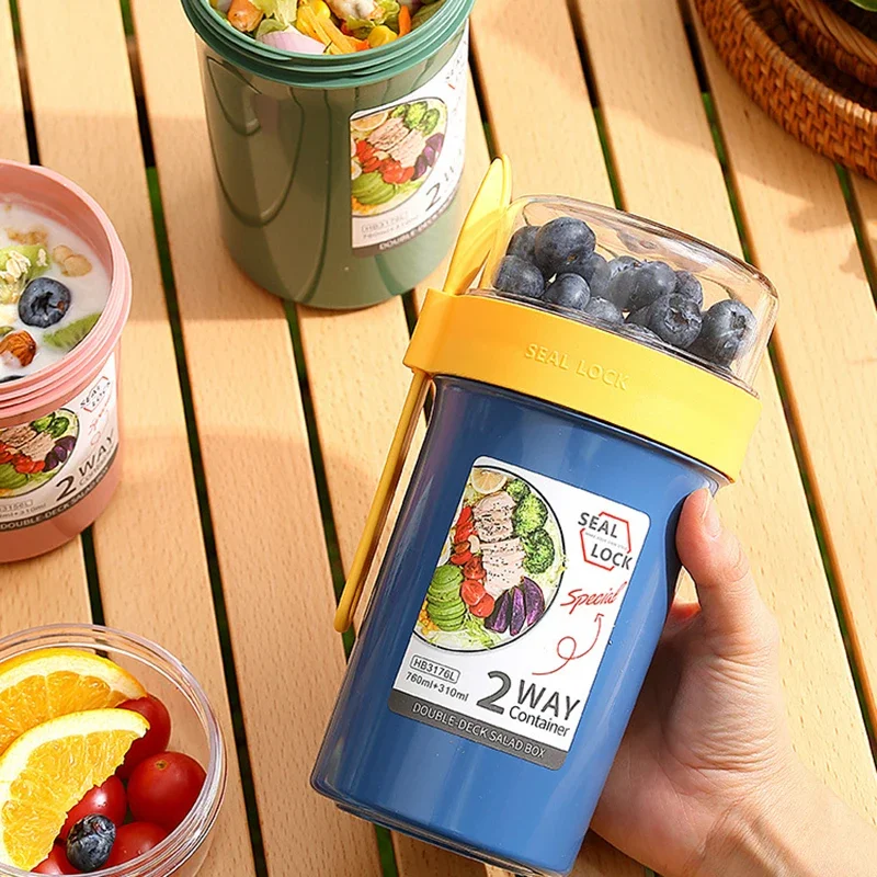 Bento Lunch Box Salad Oatmeal  - đánh giá và giá Food Storage Jars Plastic