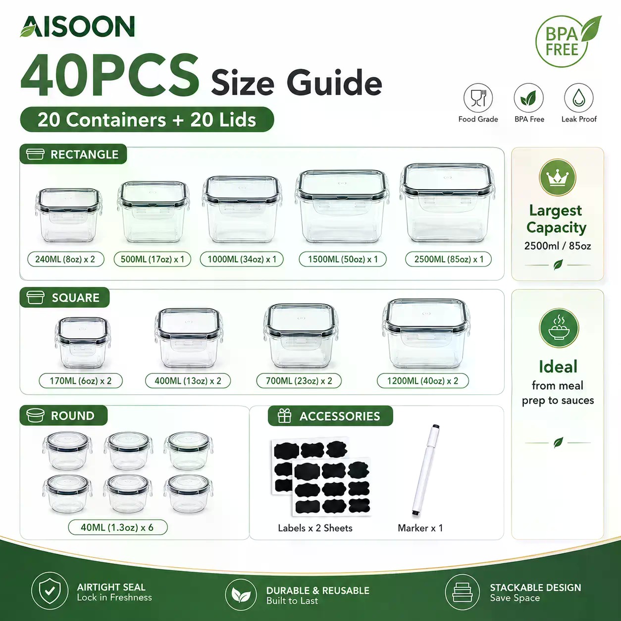 40 PCS Extra Large 85oz Silico - đánh giá và giá Food Storage Plastic Containers With Lids